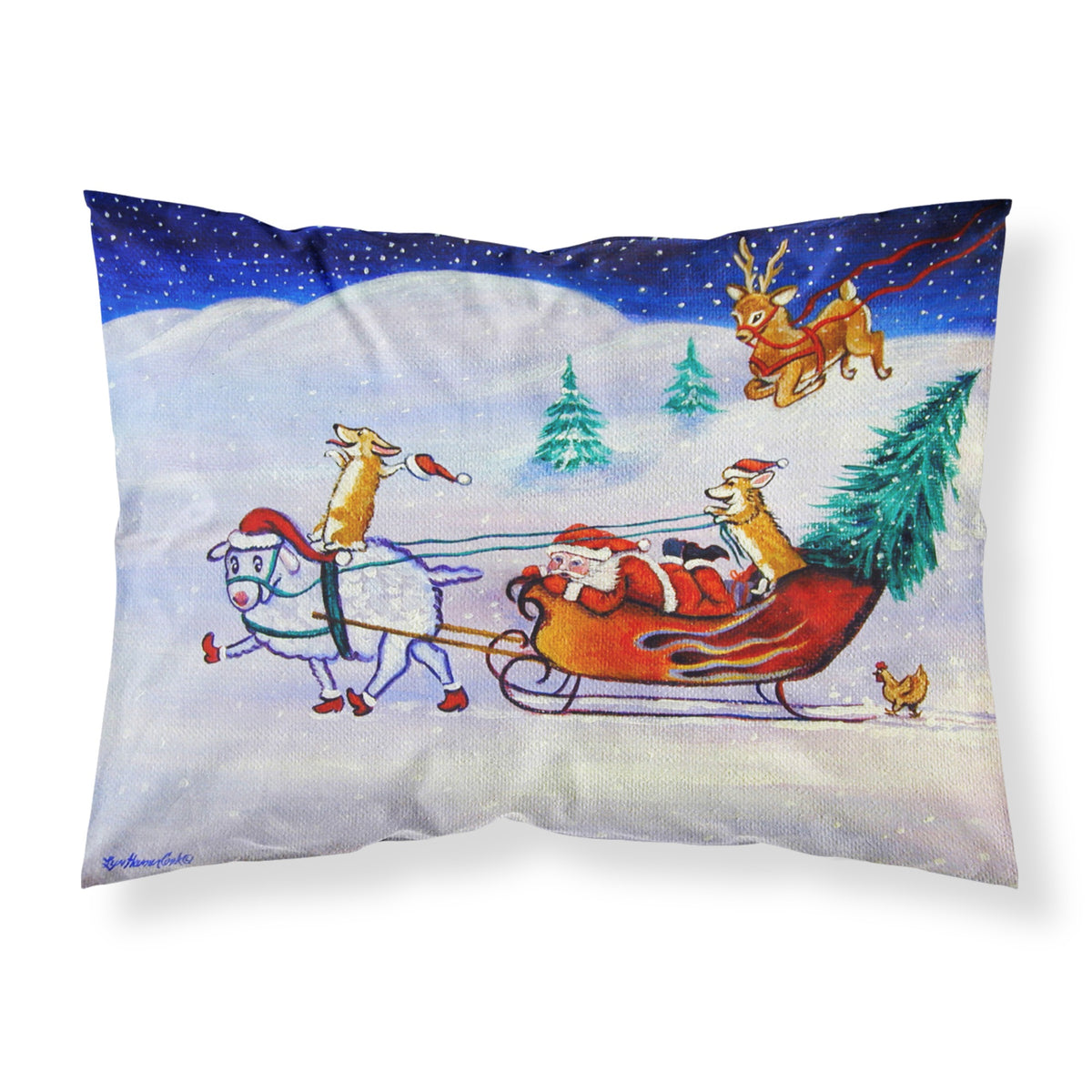 'Caroline'S Treasures Corgi Highhacked Santa Claus Sleigh Fabric Standard Pillowcase 7442Pillowcase, Multicolor'