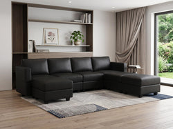 Black Faux Leather Modular Seven Piece Storage Sectional With Ottomans