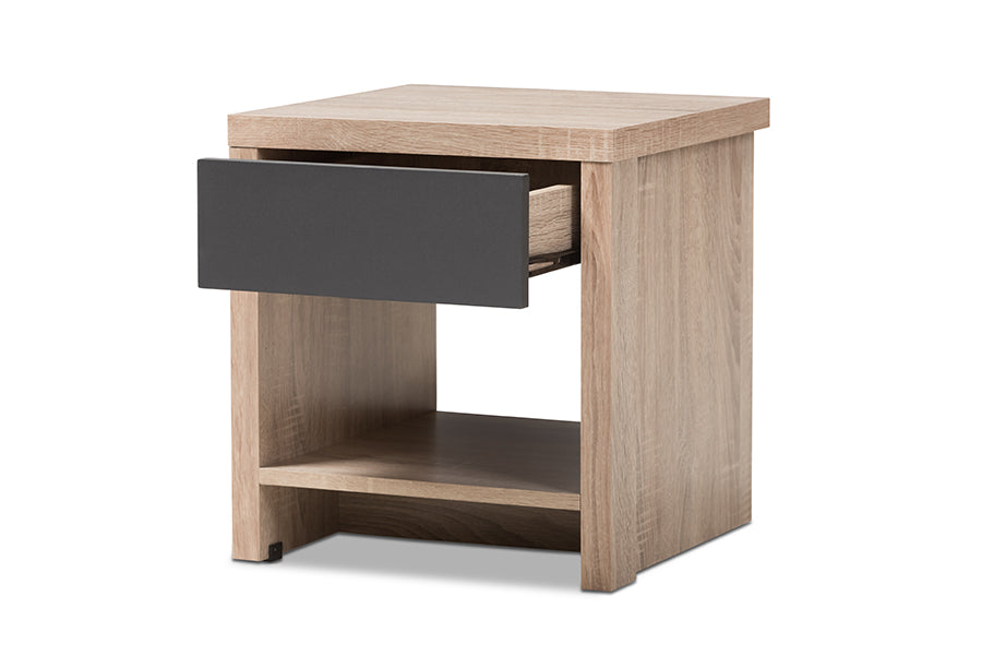 Baxton Studio Jamie Modern And Contemporary Twotone Oak And Grey Wood 1Drawer 1Shelf Nightstand