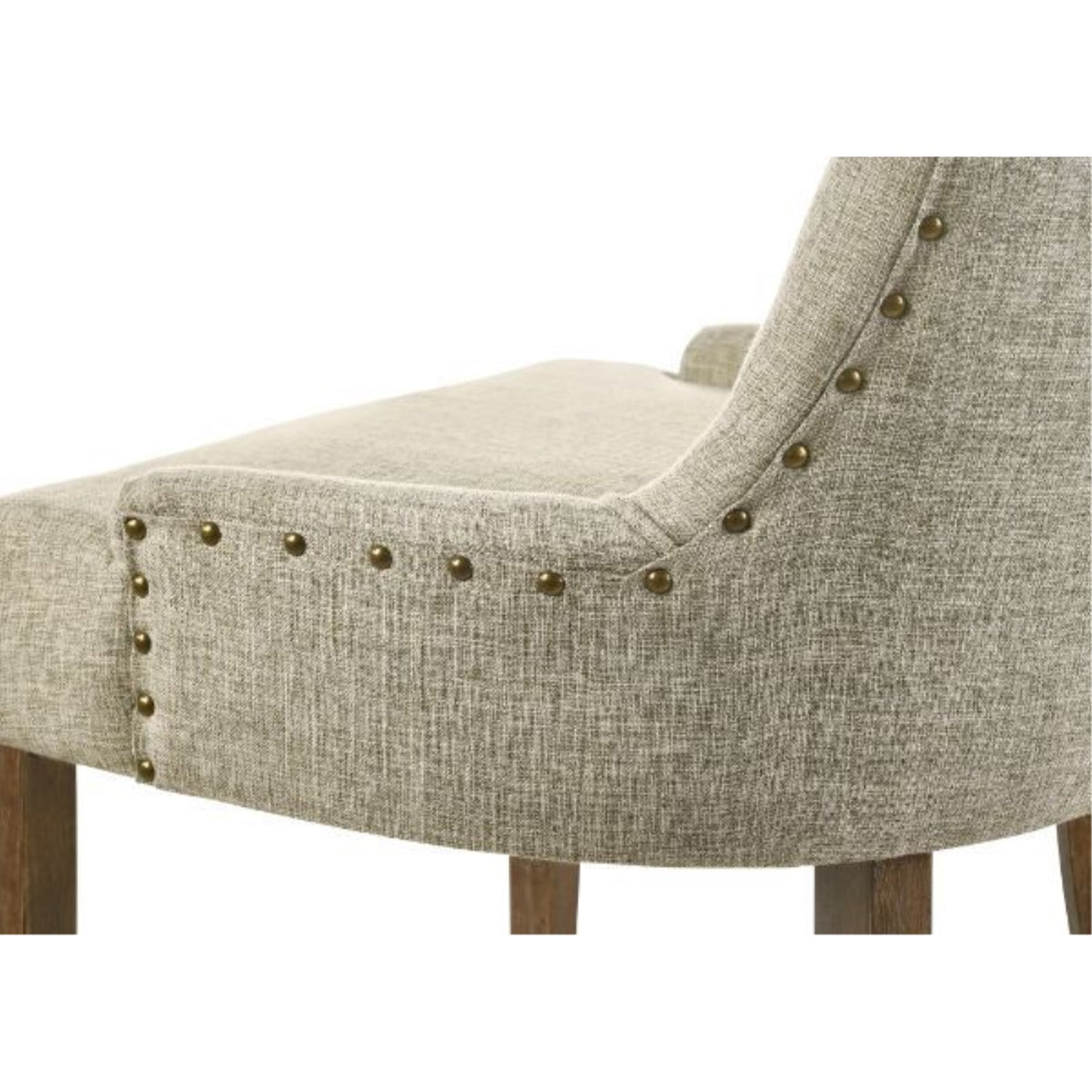 Acme Yotam Fabric Tufted Nail-Head Trim Side Chair in Beige and Salvaged Oak