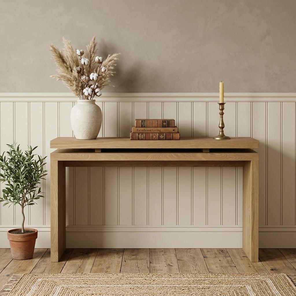 60 Inch Brown Wood Double Surface Console Table