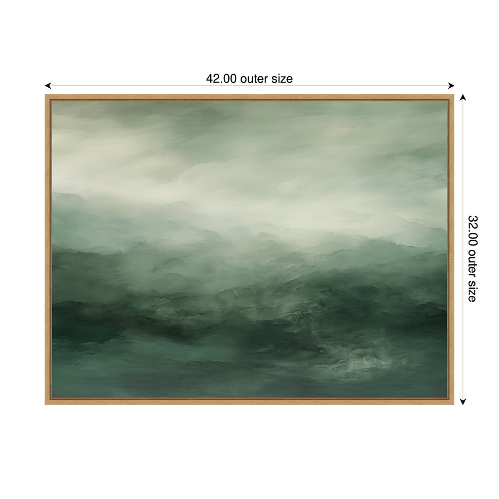 Tonal Abstract Comforting Sage Emerald Forest Green Landscape Horizontal by The Creative Bunch Studio Framed Canvas Wall Art Print