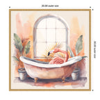 Sylvie Flamingo Bath Pastel Tropical Bathroom Watercolor Framed Canvas by The Creative Bunch Studio