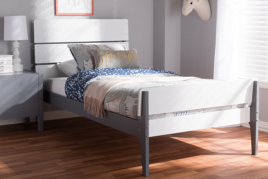 Baxton Studio Nereida Modern Classic Mission Style White And Dark Greyfinished Wood Twin Platform Bed