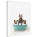Sylvie Three Bear Cubs in Teal Bathtub on Colored Tile Framed Canvas by Amy Peterson