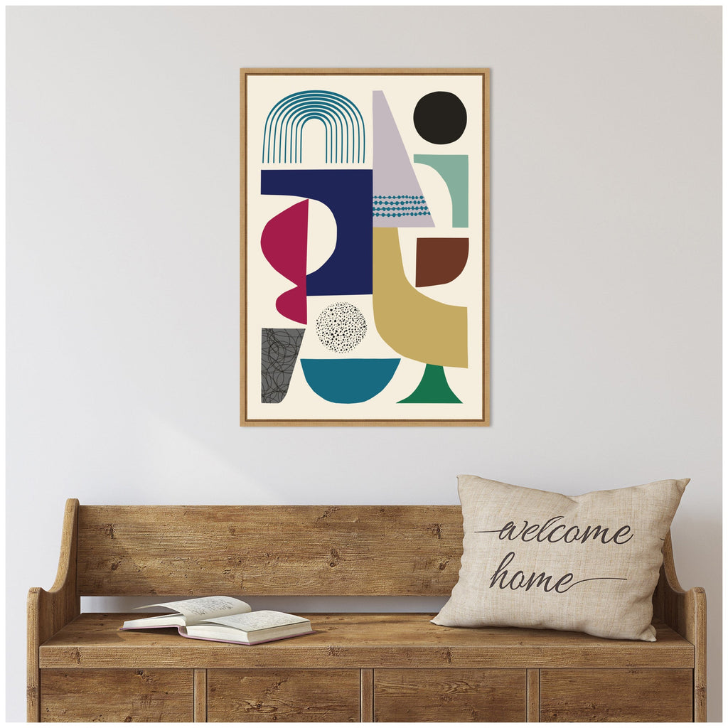 Sylvie MCM Retro Abstract Pattern Rainbow Framed Canvas by Rachel Lee