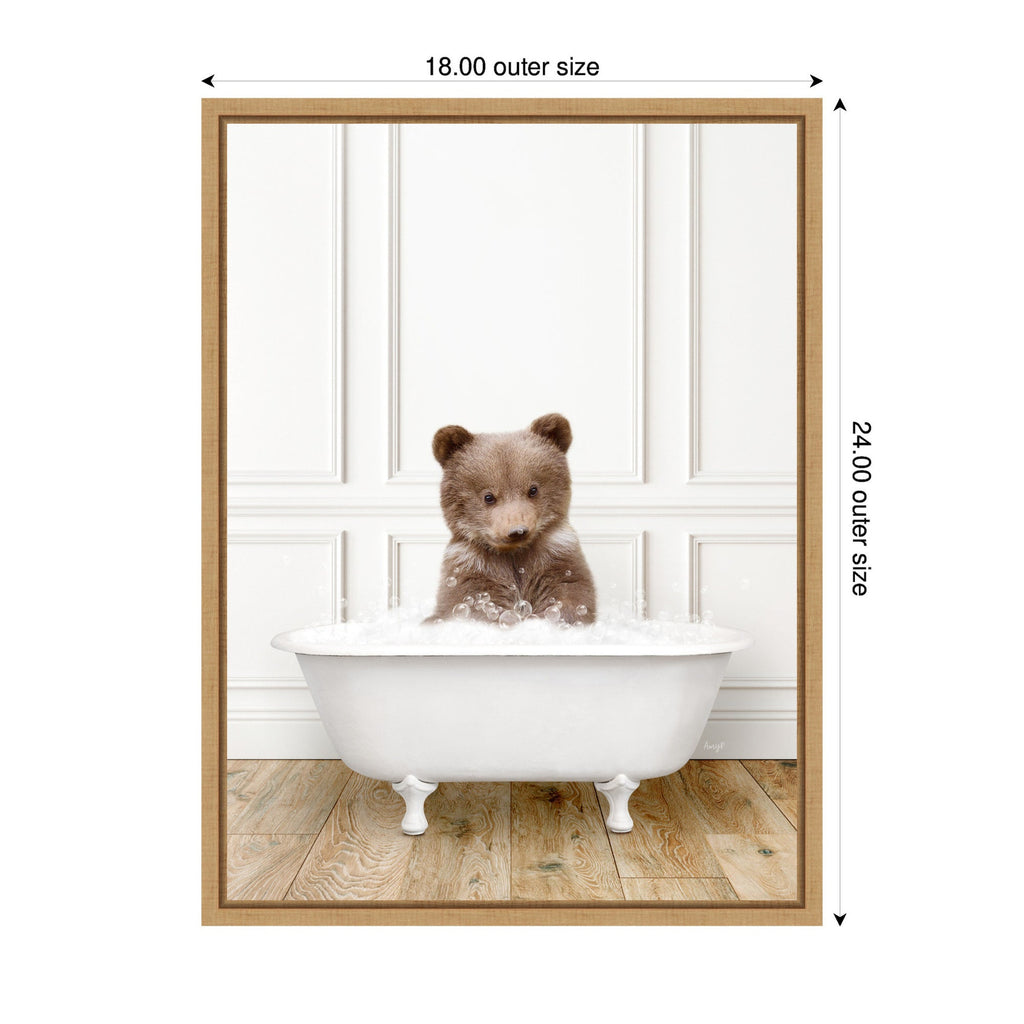 Sylvie Bear Cub in Traditional Vintage Bathtub Framed Canvas by Amy Peterson