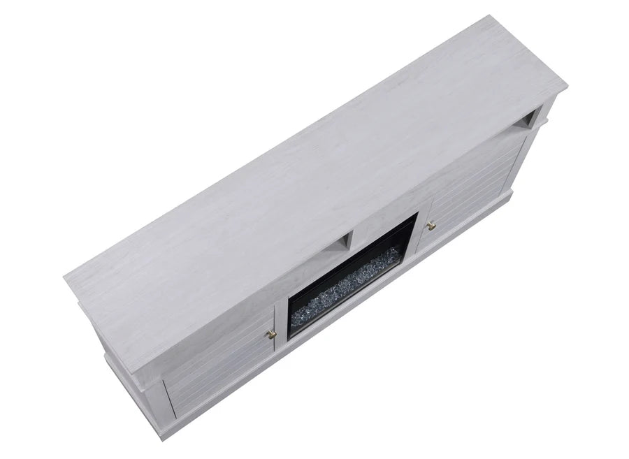 Lucifer 70W White Walnut Finish TV Stand Console with Fireplace