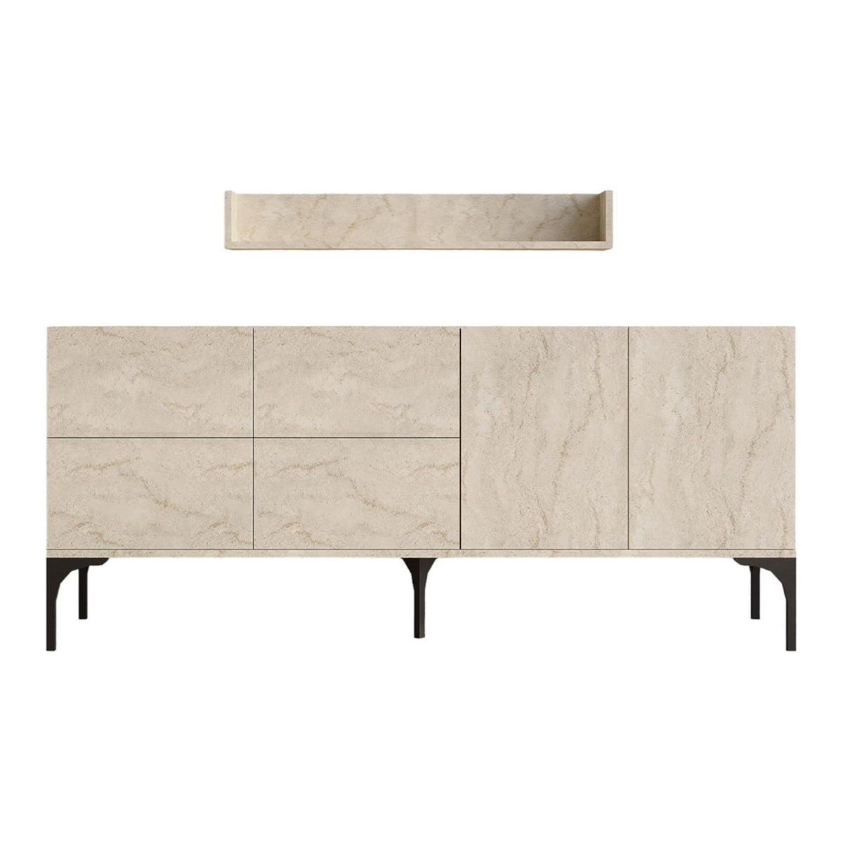 Modern Console Table With Wall Shelf Travertine Color 180 X 55 X 40 Cm | 100% Melamine Coated 18 Mm Thick | Stylish & Functional