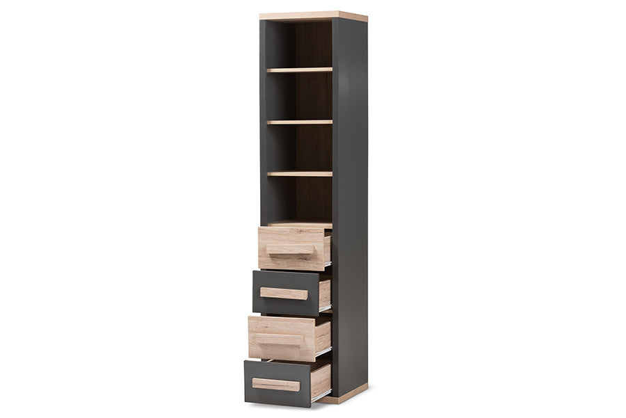 Baxton Studio Pandora Modern And Contemporary Dark Grey And Light Brown Twotone 4Drawer Storage Cabinet