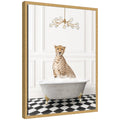 Sylvie Cheetah in Gray Bathtub on Checker Floor Framed Canvas by Amy Peterson