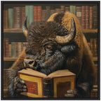 Sylvie Traditional Buffalo Reading in Library Framed Canvas by The Creative Bunch Studio