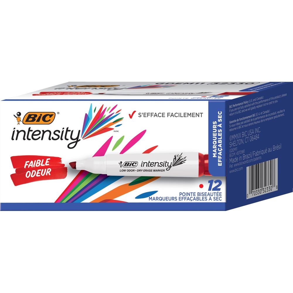 BIC Intensity Low Odor Dry Erase Markers - Chisel Marker Point Style - Red - 1 / Dozen