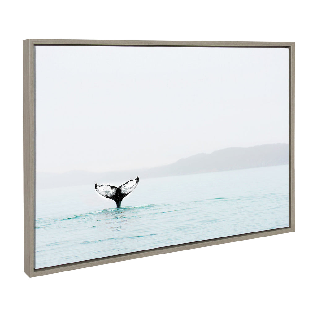 Sylvie Whale Tail In The Mist Framed Canvas by Amy Peterson