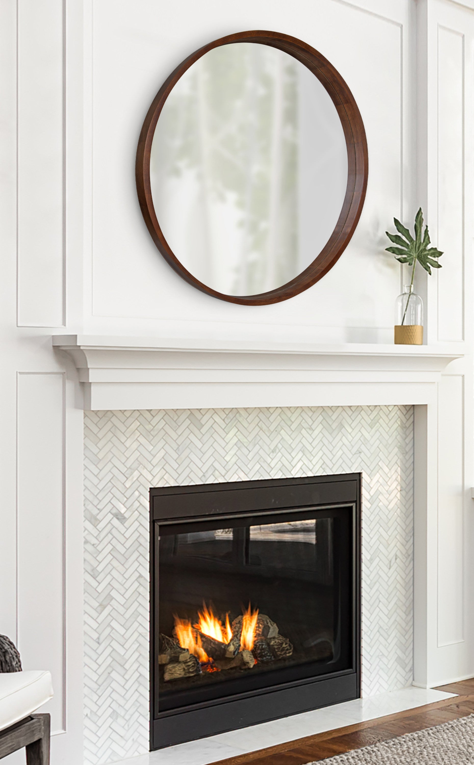 Hutton Round Wood Wall Mirror