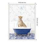 Sylvie Cheetah in Eclectic Blue Bath Framed Canvas by Amy Peterson