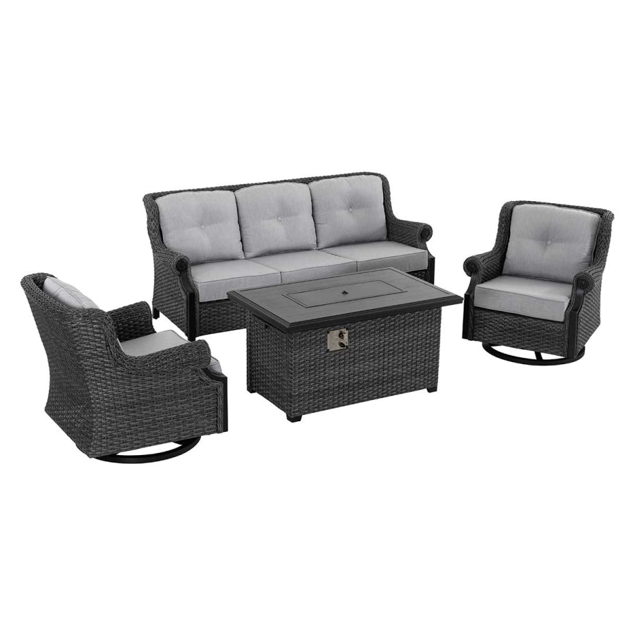 Lassen 4-Piece Firepit Set with Swivel Rocking Chairs