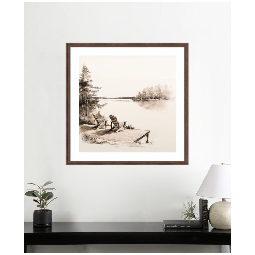 Abstract Sketch Of Adirondack Chairs On A Dock by The Creative Bunch Studio Framed Wall Art Print