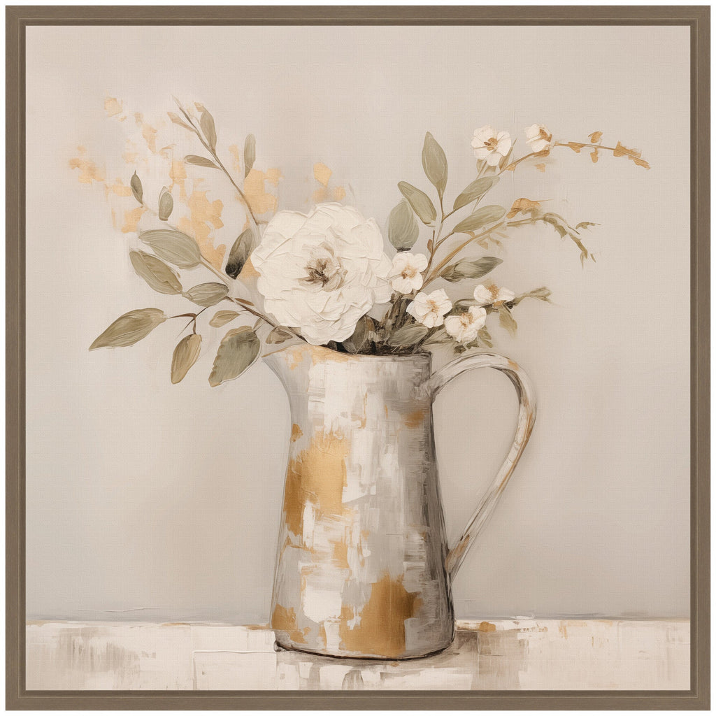 Sylvie Pitcher with Flowers Boho Country 1 Framed Canvas by The Creative Bunch Studio