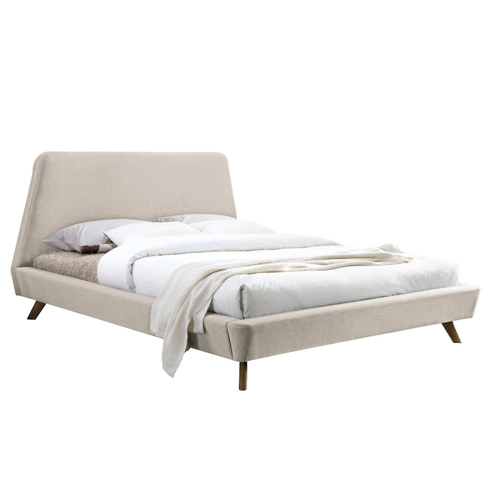 Henry Wood and Fabric Upholstered Queen Platform Bed in Beige