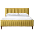 Spencer Wood/Fabric Upholstered Queen Platform Bed in Gold Velvet