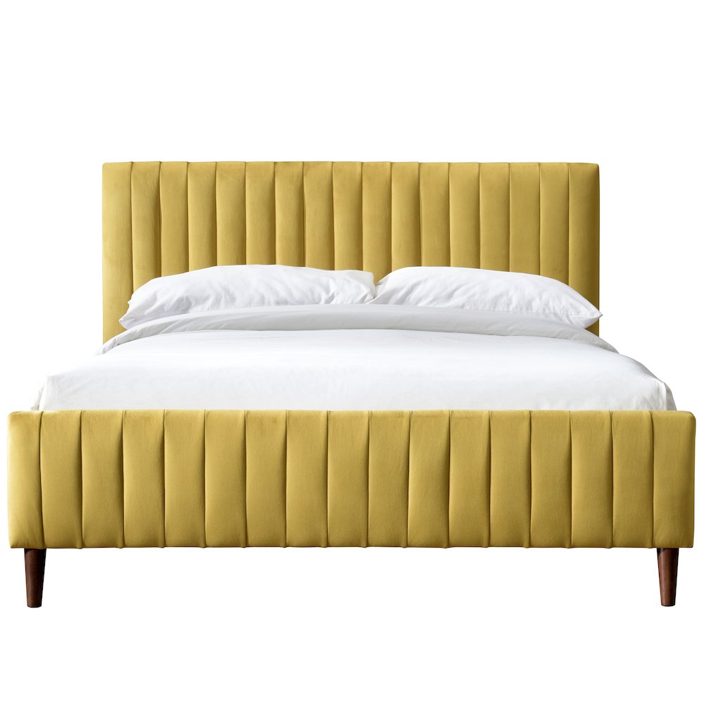 Spencer Wood/Fabric Upholstered Queen Platform Bed in Gold Velvet