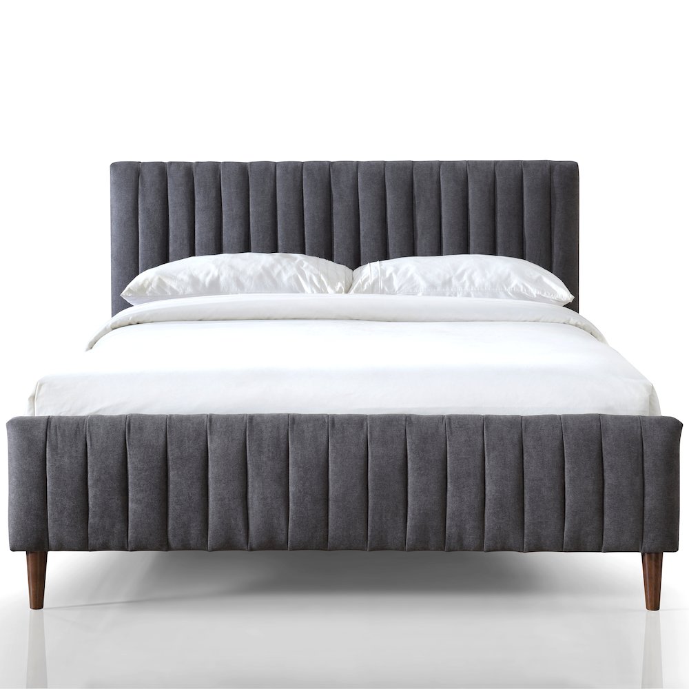 Spencer Wood/Fabric Upholstered Queen Platform Bed in Dark Gray