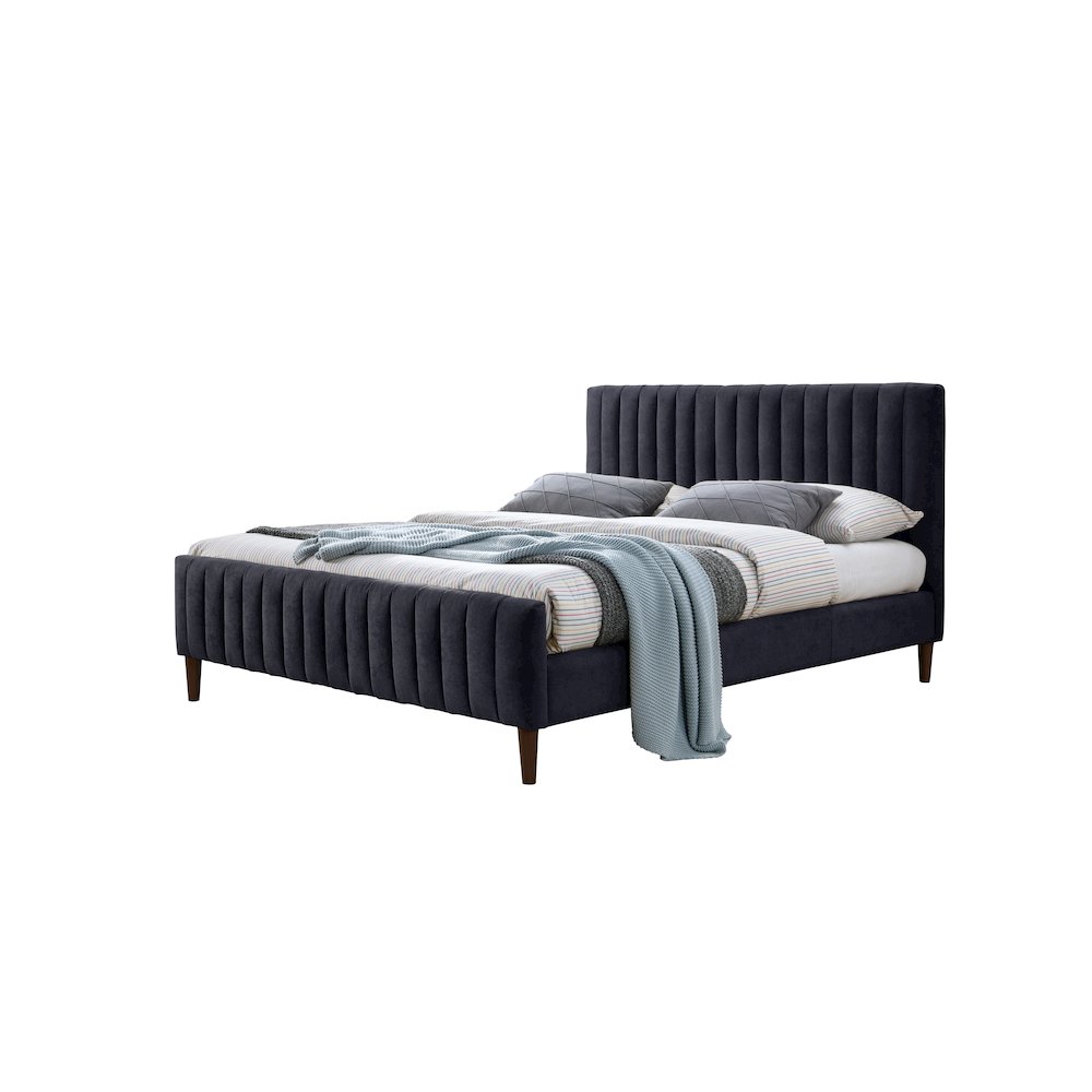 Spencer Wood/Fabric Upholstered Queen Platform Bed in Blue