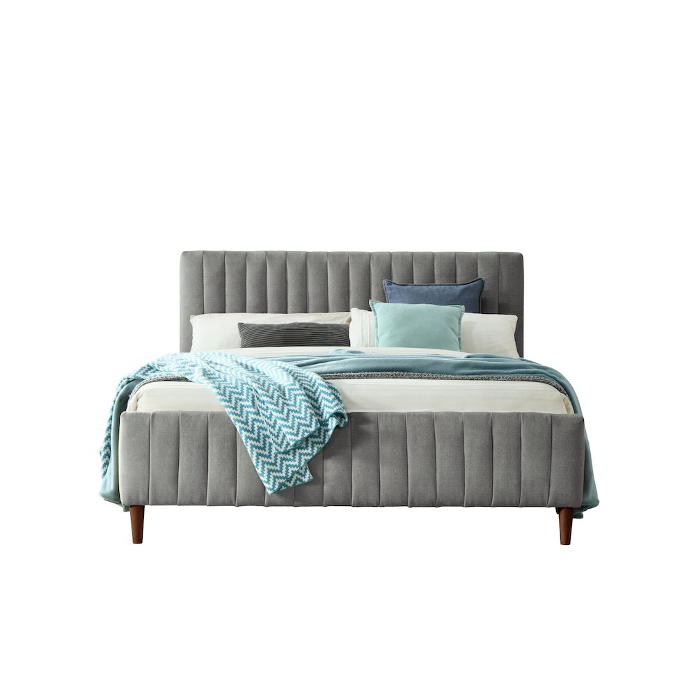 Spencer Wood/Fabric Upholstered Queen Platform Bed in Gray