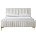 Julia Wood and Fabric Upholstered Queen Platform Bed in White Boucle