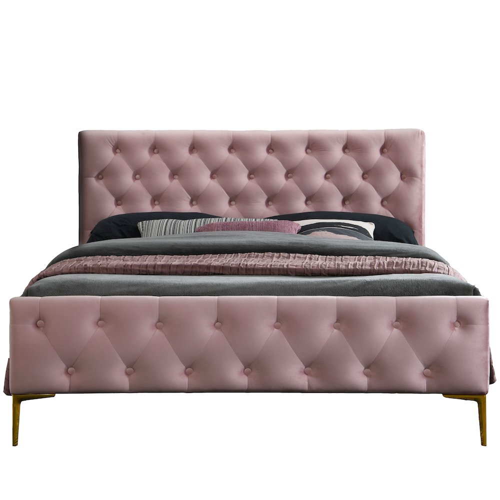 France Wood and Fabric Upholstered Queen Platform Bed in Blush Pink