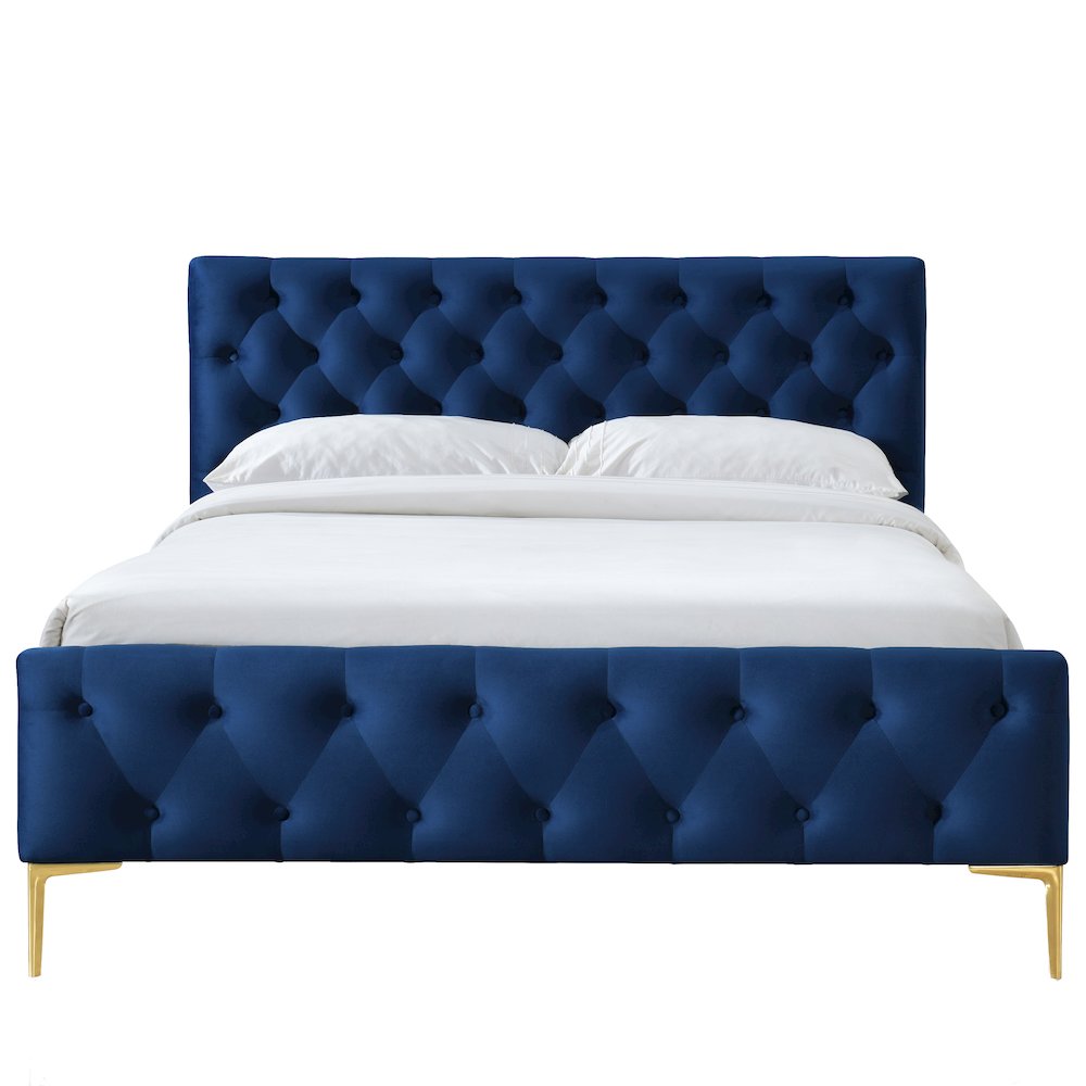 France Wood and Fabric Upholstered Queen Platform Bed in Blue