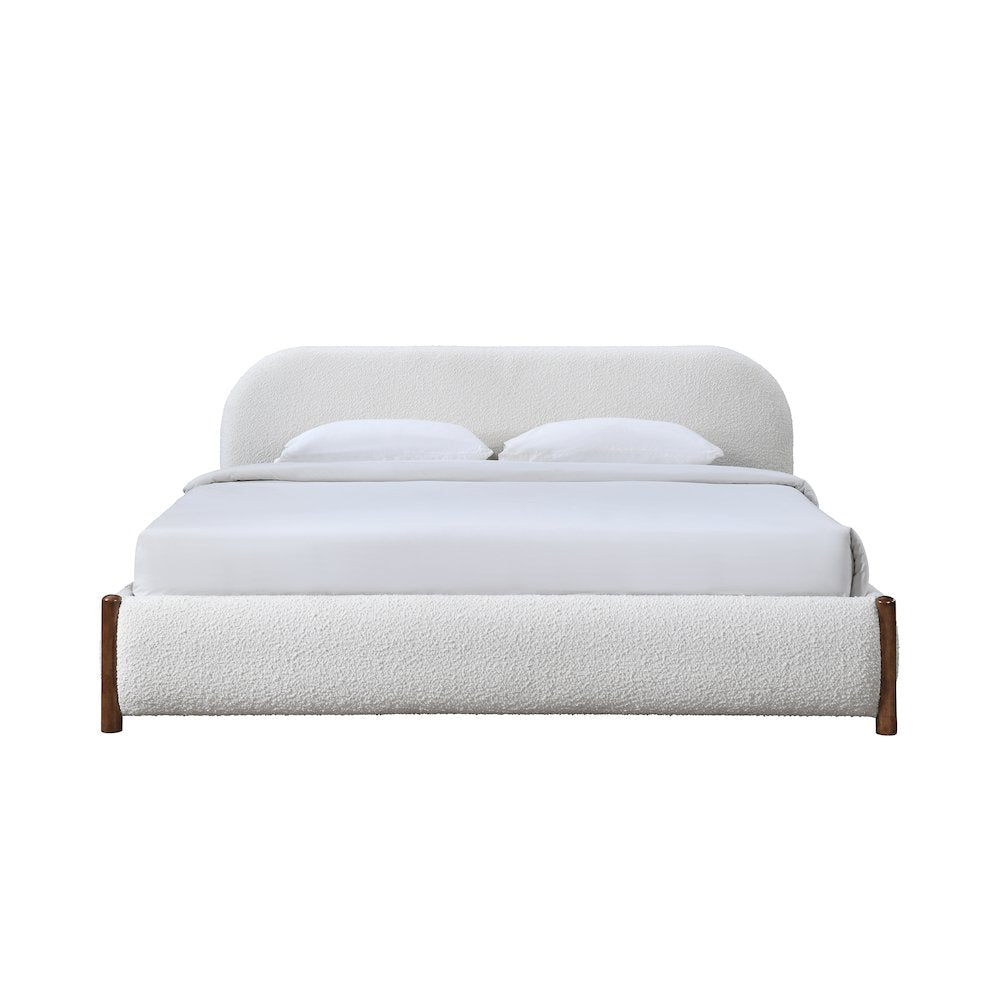 Valencia Upholstered Platform King Bed in White Cream Boucle Fabric