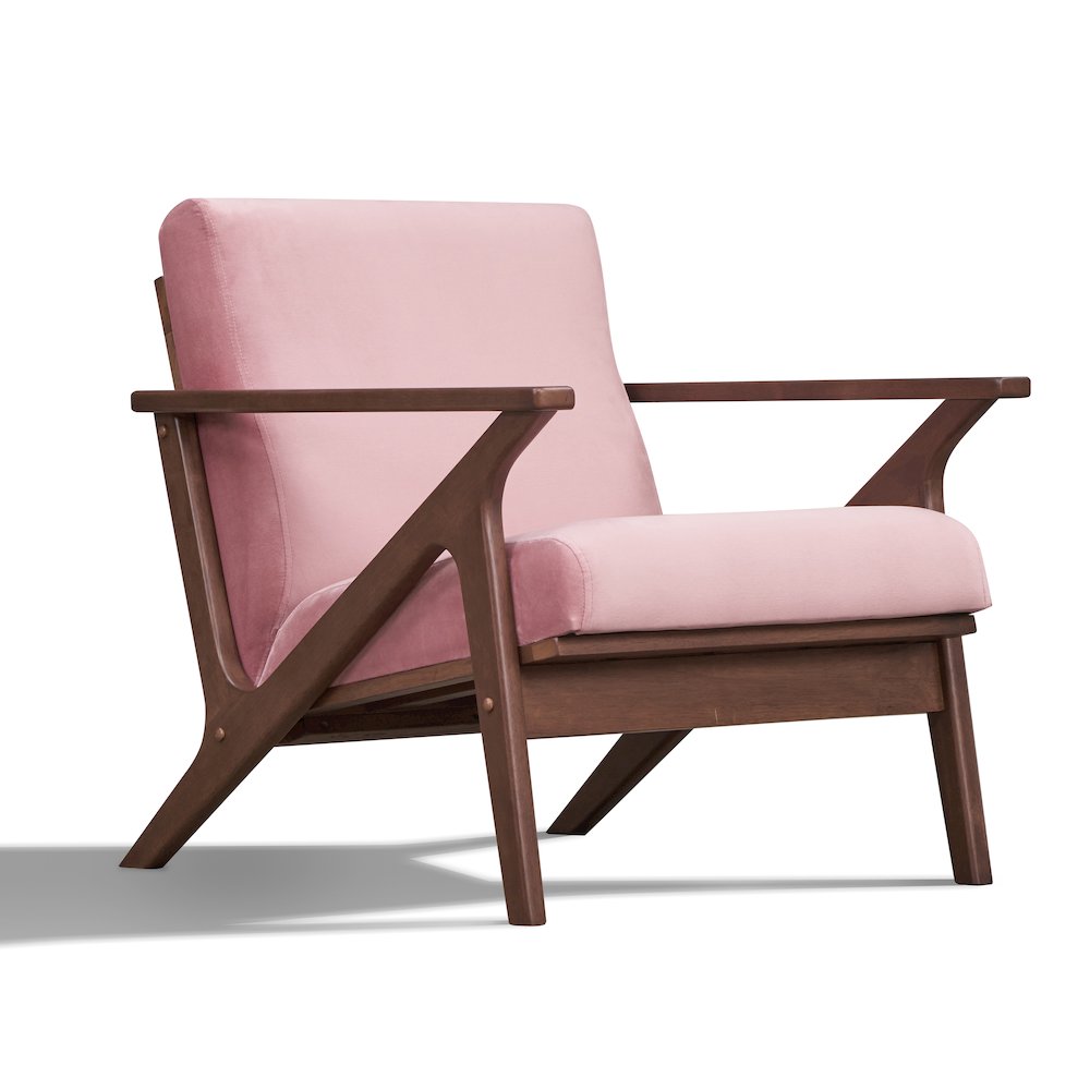 Zola Solid Wood and Velvet Upholstered Accent Armchair in Blush Pink