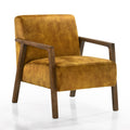 Fletcher Solid Wood & Fabric Upholstered Lounge Accent Chair in Gold