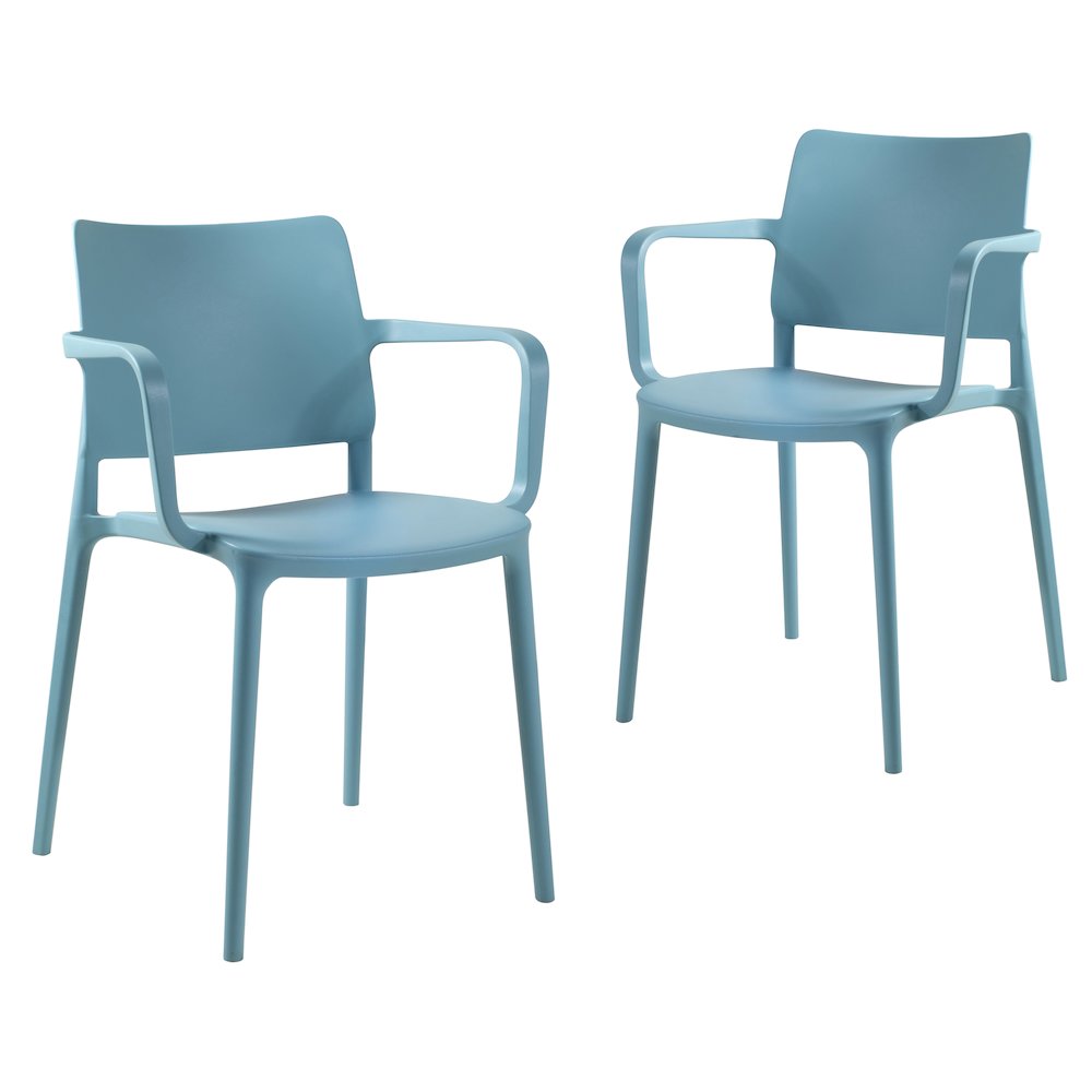 Cleo Arm Resin Patio Dining Chair in Aqua Blue - (Set of 2)