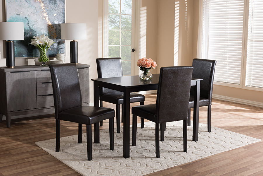 Baxton Studio Mia Modern And Contemporary Dark Brown Faux Leather Upholstered 5Piece Dining Set