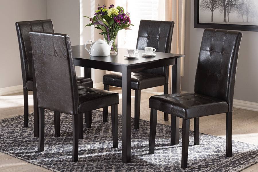 Baxton Studio Avery Modern And Contemporary Dark Brown Faux Leather Upholstered 5Piece Dining Set