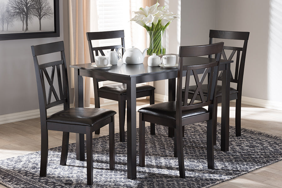Baxton Studio Rosie Modern And Contemporary Dark Brown Faux Leather Upholstered 5Piece Dining Set