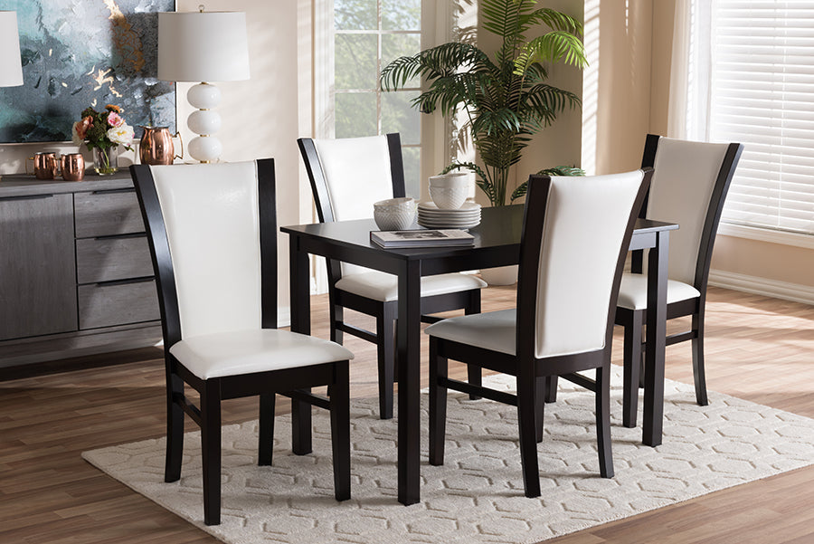 Baxton Studio Adley Modern And Contemporary 5Piece Dark Brown Finished White Faux Leather Dining Set