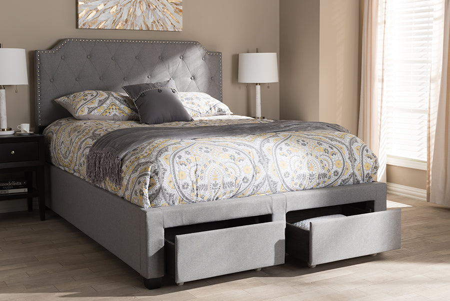 Baxton Studio Aubrianne Modern And Contemporary Grey Fabric Upholstered Queen Storage Bed