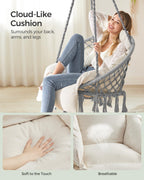 Songmics Hanging Chair, Hammock Chair With Large, Thick Cushion, Boho Swing Chair For Bedroom, Patio, Balcony, Garden, Holds Up To 264 Lb, Accessories Included, Dove Gray And Cream White Ugdc042M11