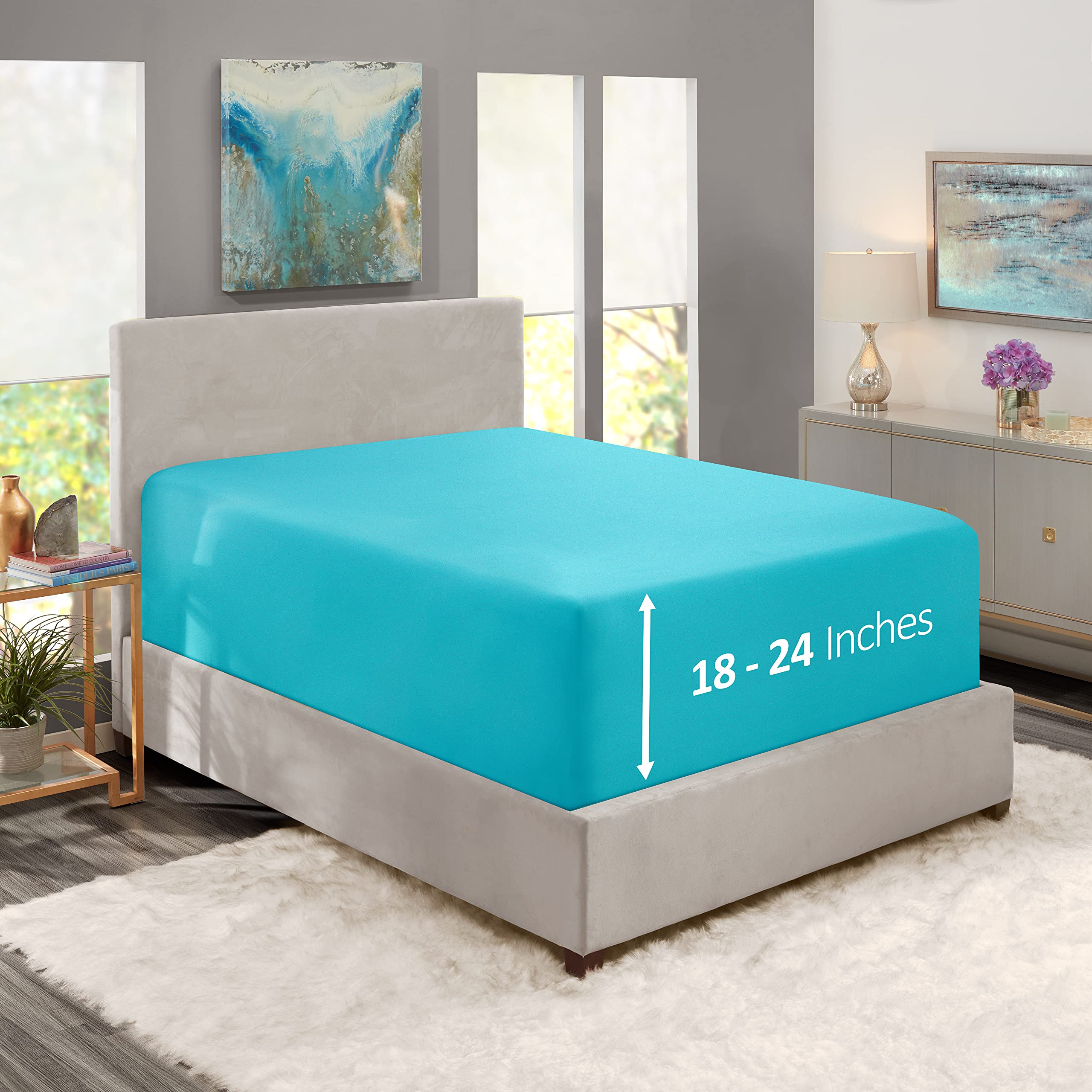 Nestl Beach Blue Fitted Sheet Queen Size, Extra Deep Pocket Queen Fitted Sheet Only, 1800 Microfiber Fitted Bed Sheet, Soft Fitted Queen Sheet Fits Up To 24 Inch Mattress - Queen Size Fitted Sheet