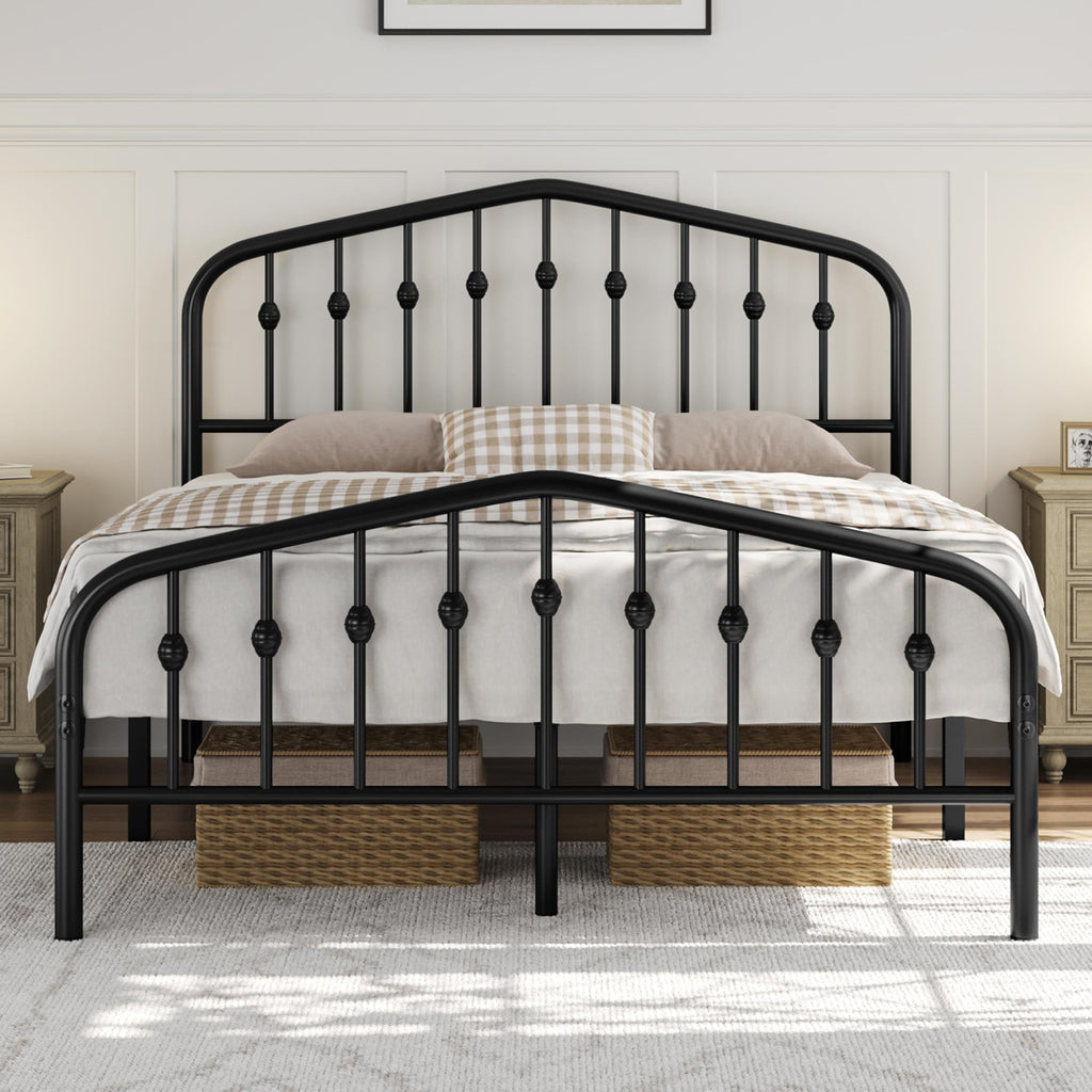 Yaheetech Full Bed Frames Metal Platform Bed With Victorian Style Wrought Iron Headboard And Footboard/Easy Assembly/No Box Spring Needed/Black Full Bed