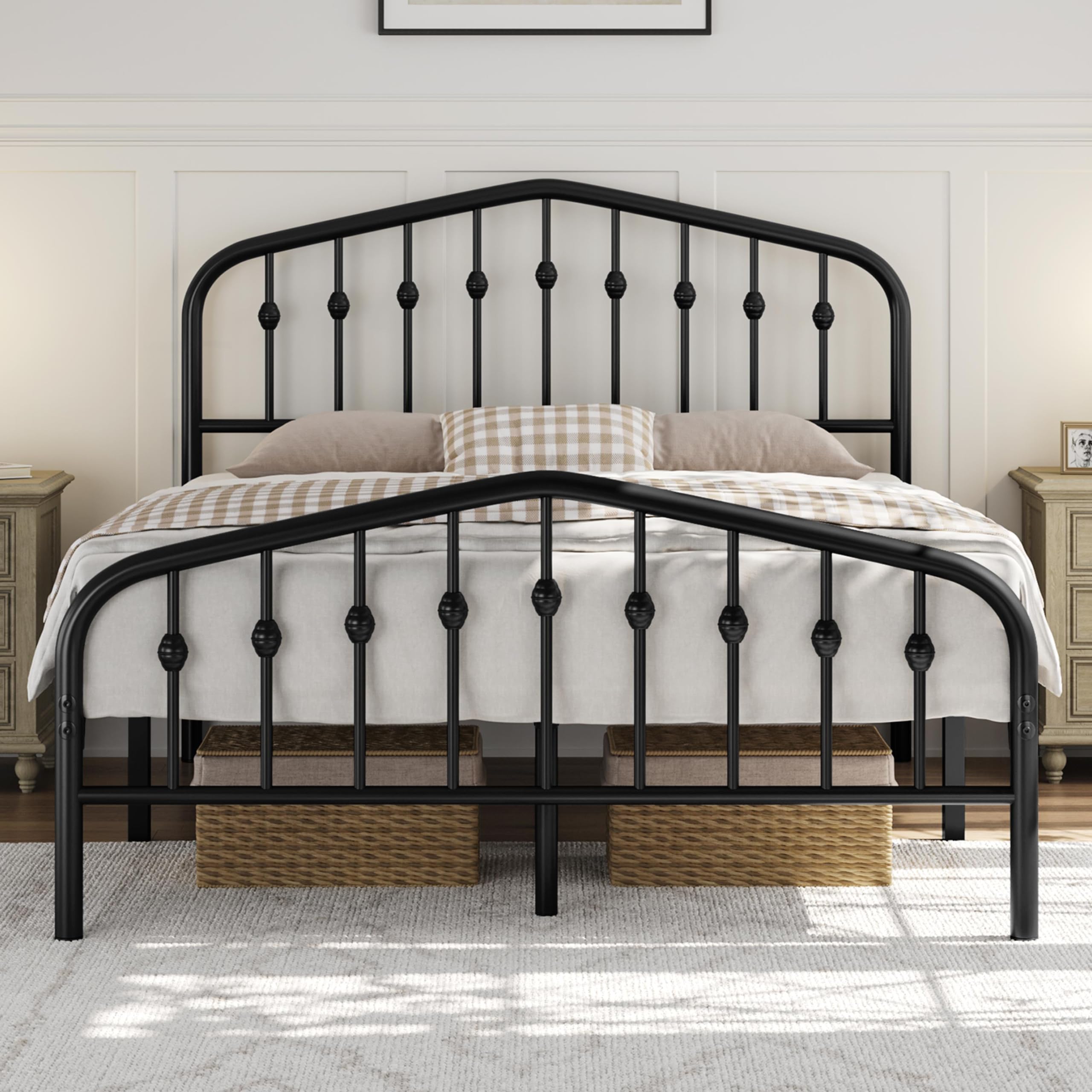 Yaheetech Full Bed Frames Metal Platform Bed With Victorian Style Wrought Iron Headboard And Footboard/Easy Assembly/No Box Spring Needed/Black Full Bed