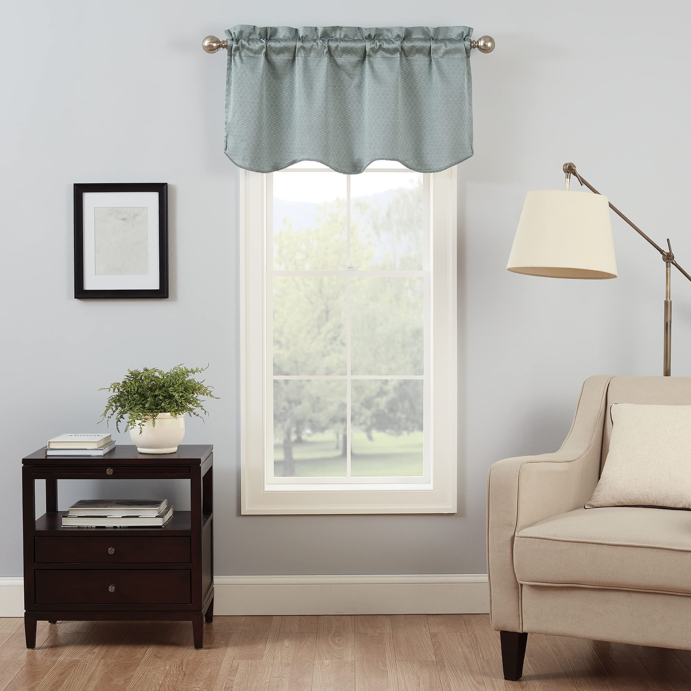 Eclipse Canova Modern Valance Rod Pocket Window Curtain for Kitchen or Bathroom, 42 x 21, River Blue