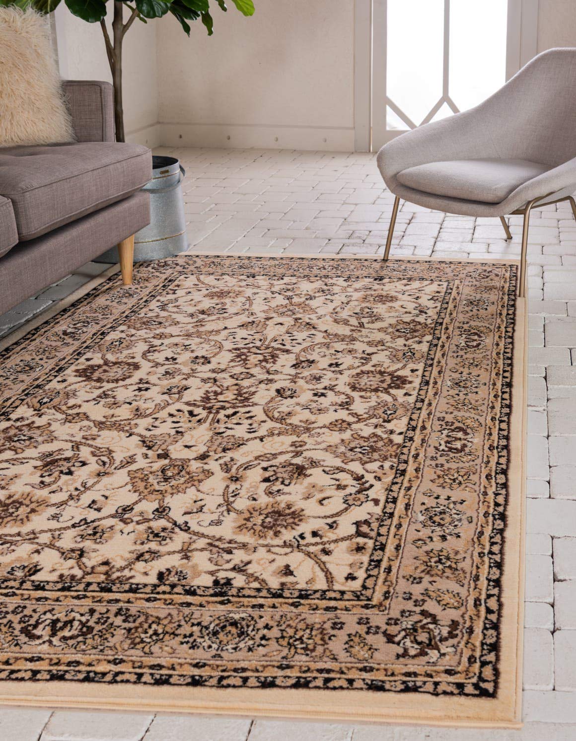 Unique Loom Sialk Hill Collection Area Rug - Washington (5 3 x 8 Rectangle Ivory/Black)