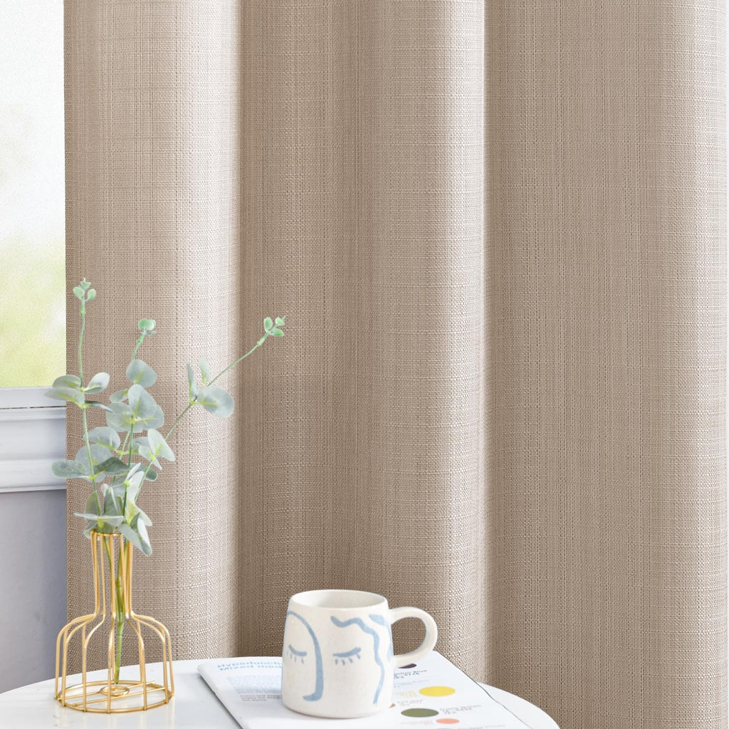 Jinchan Curtains For Living Room Linen Textured Curtains 90 Inches Long Farmhouse Country Curtains Casual Weave Back Tab Drapes