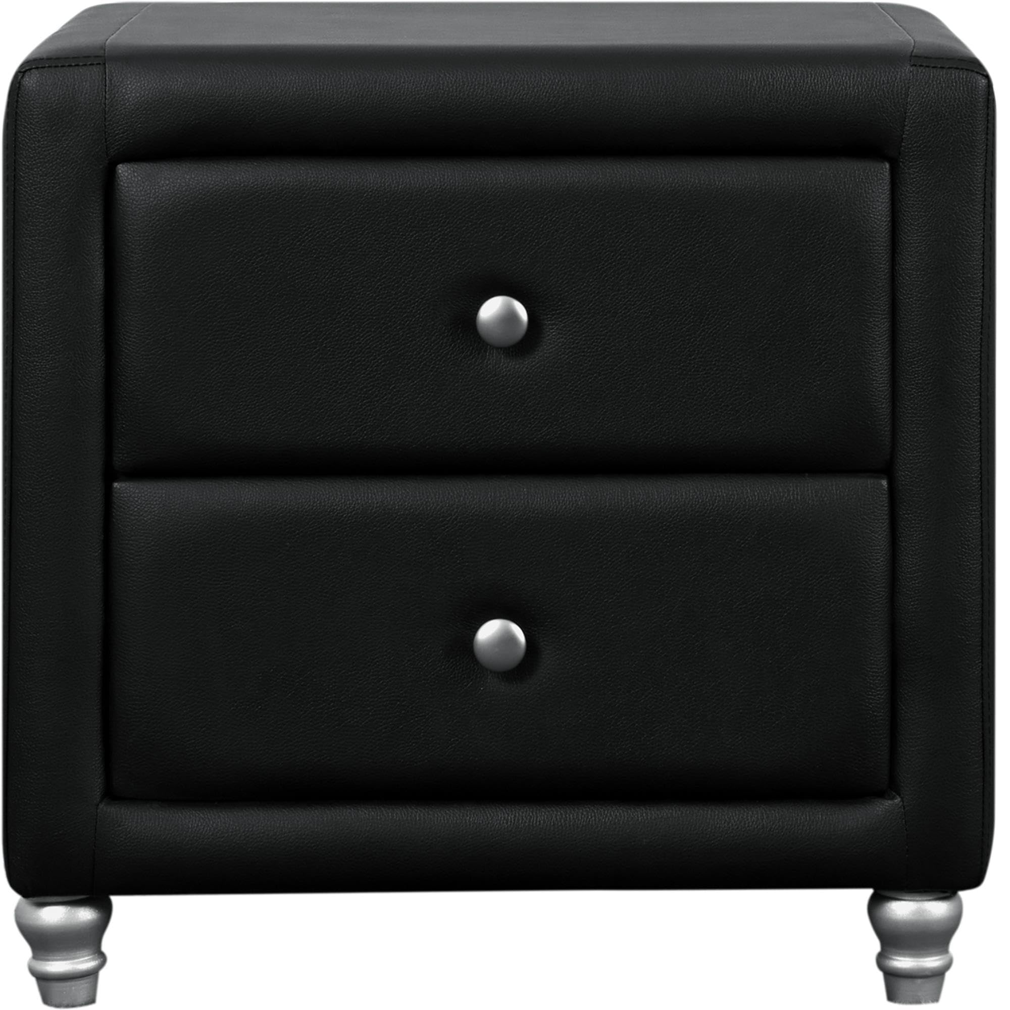 Upholstered 2 Drawer Nightstand, Black/ Black