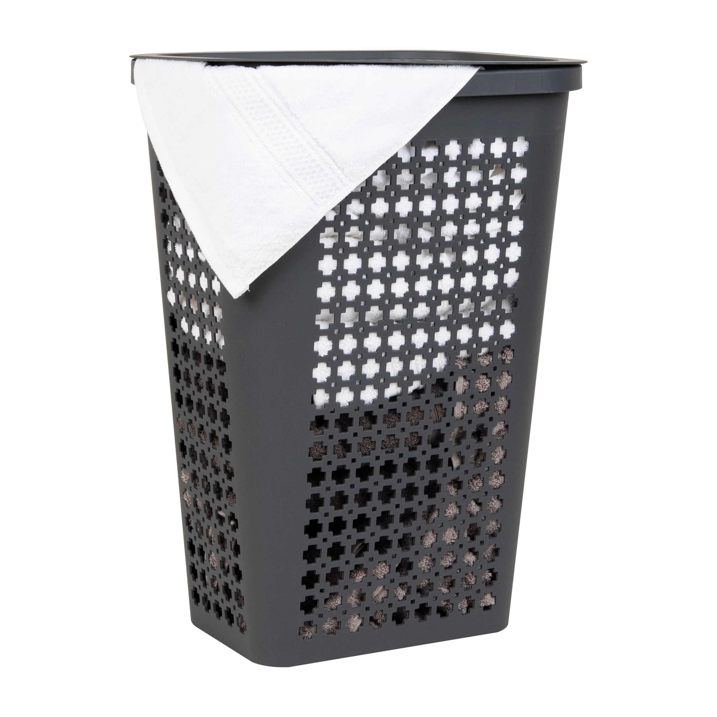 Mind Reader Slim Tapered Laundry Hamper with Lid, Clothes Basket with Swiss Cross Cut-Outs, Lightweight & Ventilated, Plastic, 1